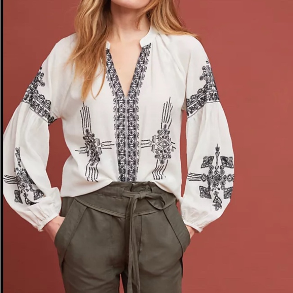 Anthropologie Maeve Anastasia Embroidered Blouse Boho Women's Sz S